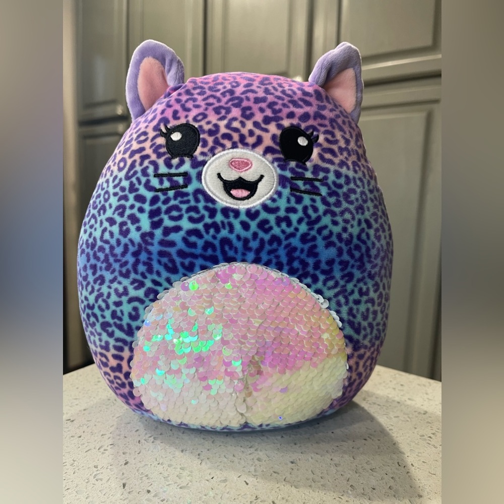 Squishmallow 10" sequin belly cat leopard